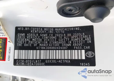 2011 Toyota Avalon Limited from USA, damaged, VIN 4T1BK3DB8BU404087